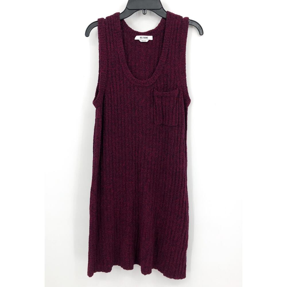 RE/DONE Women's Sweater Tunic Small Burgundy Red Ribbed Knit Scoop Neck Top NWT
